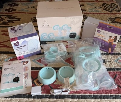 Zomee Z2 Double Electric Breast Pump Kit Battery USB, 21/24mm Blue/White