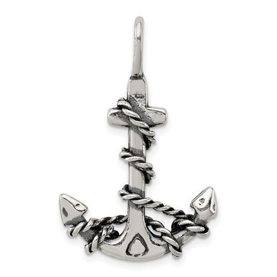 Sterling Silver 3D Antiqued Anchor and Rope Pendant 3.33gm L-33 mm, W-22 mm