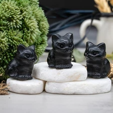 Obsidian Crystal Cat Carving Stone Healing Protection Trinket Pet Memorial Decor