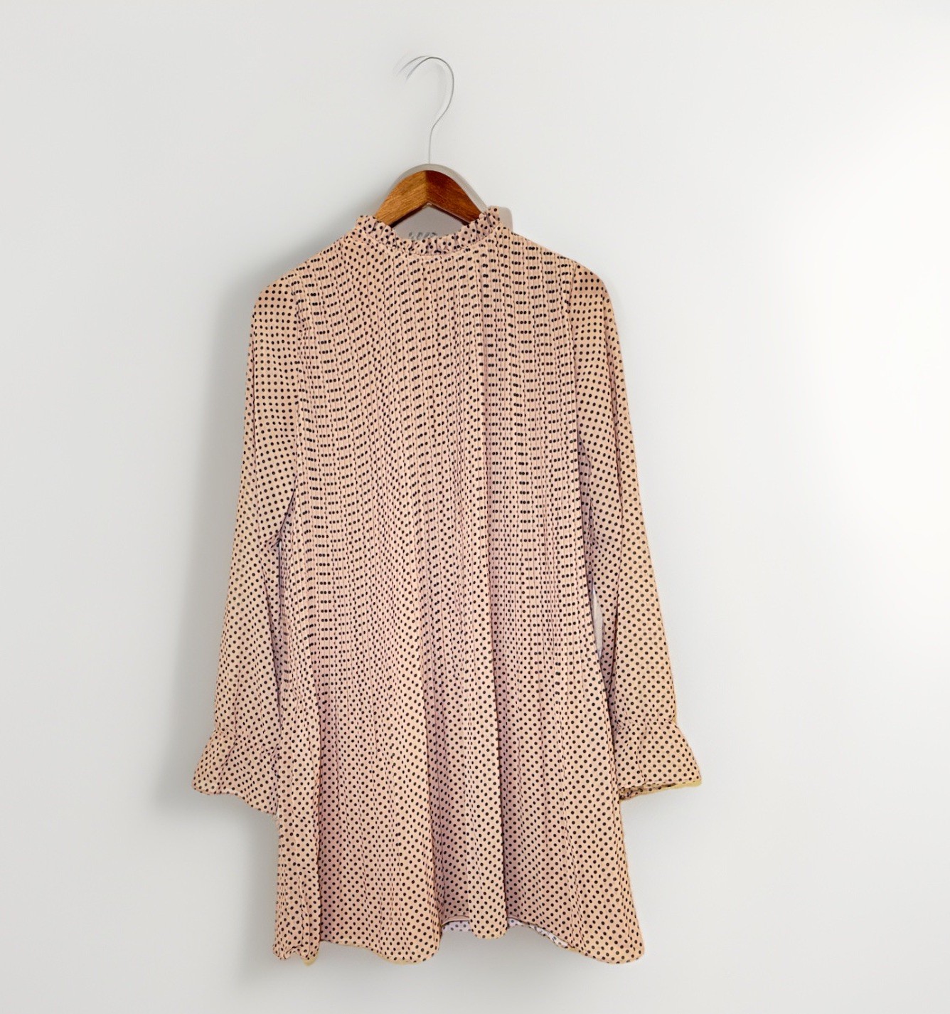 NWT Nakd Polka Dot Dress Sz 38 Large Sheer Pleated Long Sleeve Midi Length Flowy