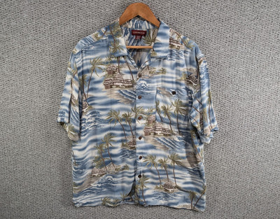 Covington Herren Island Palmenmuster Hawaii Aloha Surf Rayon Knopf Hemd L