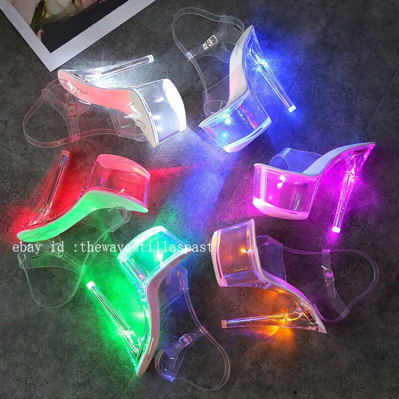Sandalias de tacón alto con luz LED para mujer Zapatos de baile Plataforma Bombas