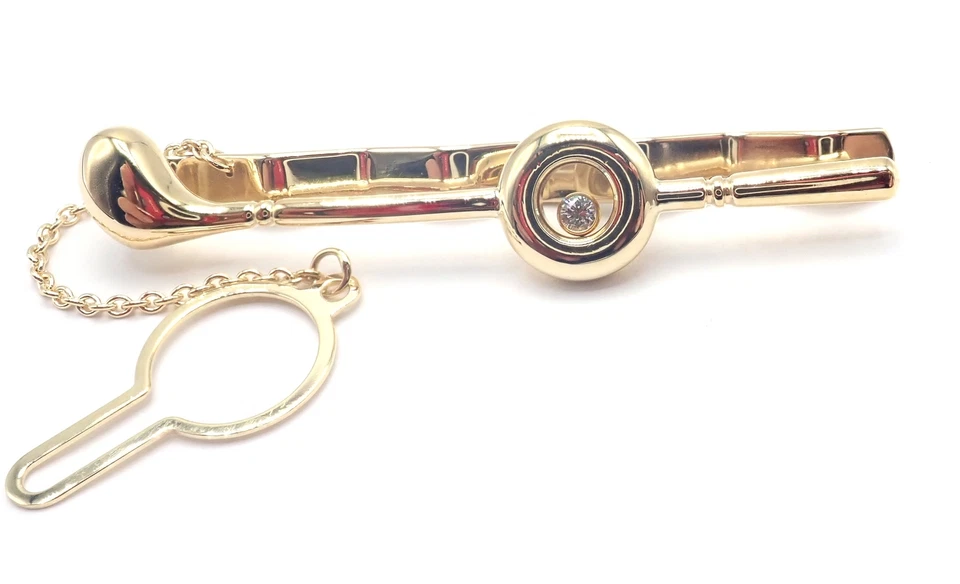 Auténtico broche de clip de corbata vintage de oro amarillo de 18 k Happy Diamond para palo de golf Chopard Foto 4 de 4