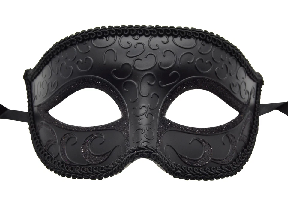 Couple Men Women Black Laser Cut Filigree Glitter Venetian Masquerade Mask  - Image 3 of 3