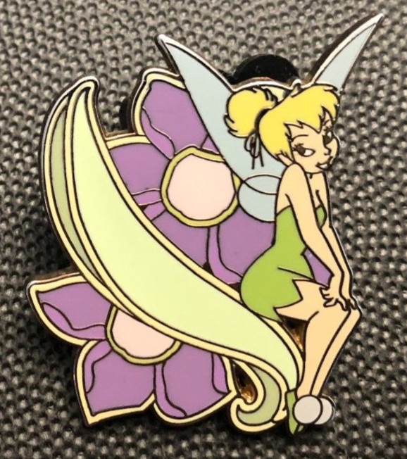 Disney pin 37864 Tinker Bell Sitting on Flower purple booster peter pan fairy