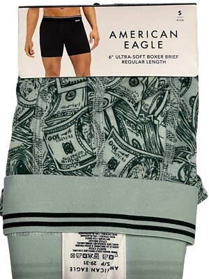 NWT AMERICAN EAGLE Ultra Soft 6'' Boxer Brief S-M-L-XL Green Money Cash #78