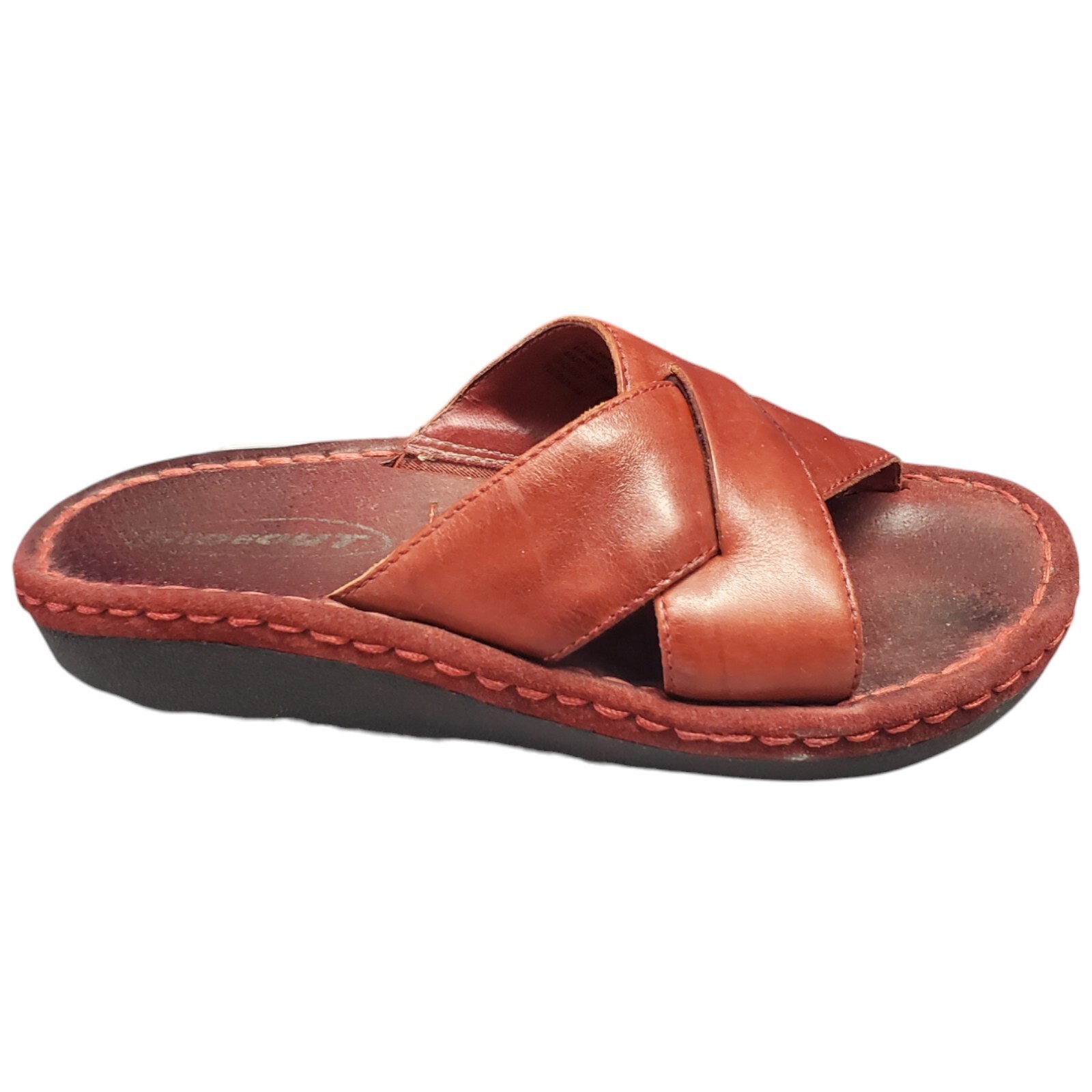 Women's Size 6 Red Leather Sideout Slide Sandals Slip-On Comfort Tucson