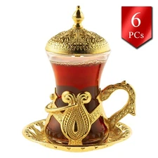 HAKAN Fancy Turkish Tea Cup Set, Vintage Arabic Tea Glass Mug Set for Gift, 4 oz