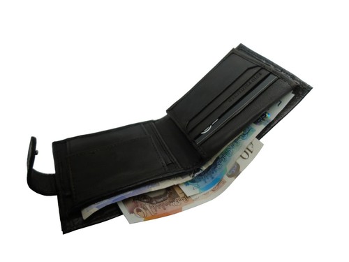 Billetera de cuero real para hombre porta billetes de crédito bloqueador de señal RFID - Imagen 4 de 12