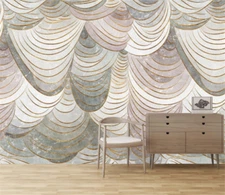 3D Gold Line Wave Pattern Self-adhesive Removeable Wallpaper Wall Mural