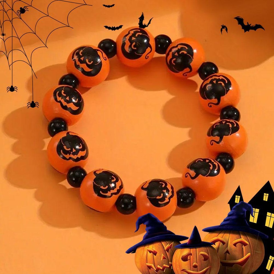Gothic Halloween Skull Pumpkin Spider Beads Bracelet for Women Jewelry