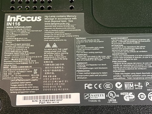 Infocus IN116 DLP WXGA Projector - HDMI - 3000 ANSI Lumens/966 Lamp Hours-WORKS! - Picture 7 of 7