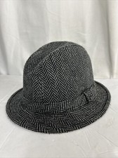Dorfman Pacific Scala Hat Mens Large Wool Blend Herringbone Fedora Grey Vtg