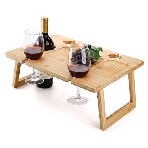 Portable Wine Picnic Table, Foldable Champagne Picnic Snack Table Tray,