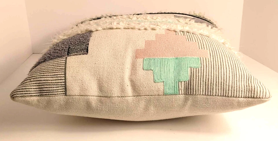 Pastel Patchwork Decorative Plushy 16" Throw Pillow Made in India - Image 2 of 4