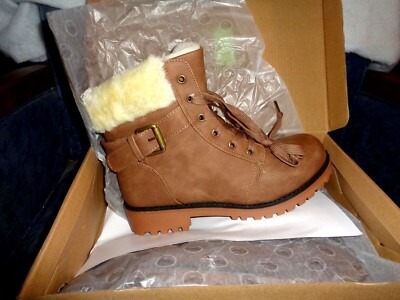 NEW GORGEOUS APRES PARK CITY SHEEP SKIN FUR LINED BROWN BOOTS-SIZE 6