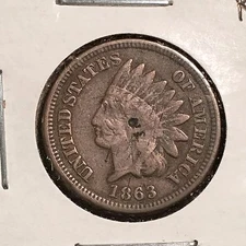 1863 Indian Head Penny - Repunched Date Variety - RPD Error - FS301