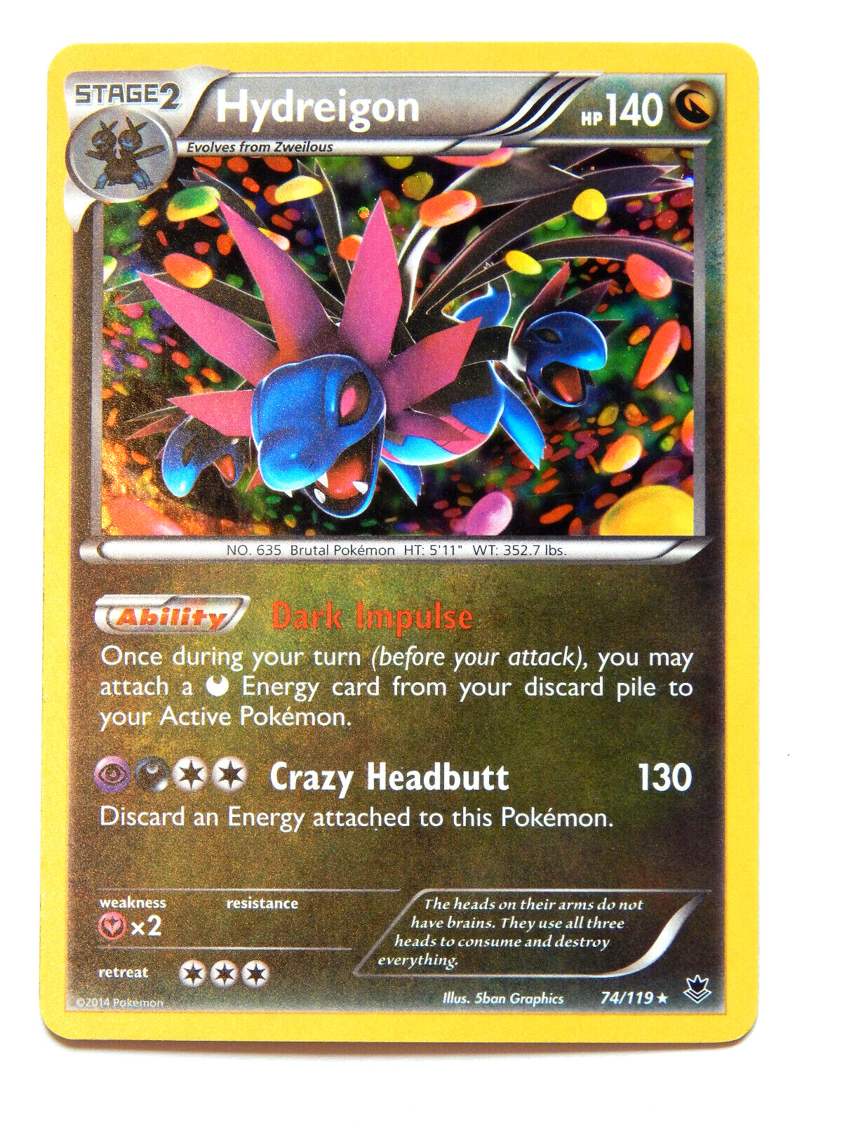 Hydreigon 74/119 (NM, Pokemon Card, Phantom Forces, 2014, Dragon, Holo Rare)