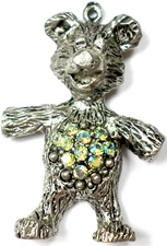 Swarovski Jonquil Yellow AB Rhinestones Teddy Bear Pendant Finding 34x22mm
