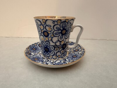 Imperial Porcelain - Blue Flowers - Tea Coffee Cup and Saucer - St. Petersburg