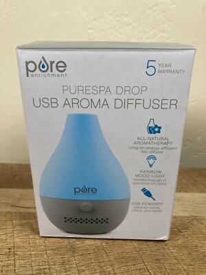 Pure Enrichment Pure Spa Drop USB Aroma Diffuser Waterless Operation, Travel NEW