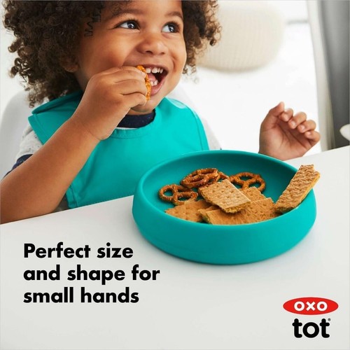 OXO Tot Silicone Toddler Weighted Base Dinner Plate/Bowl Scoop Friendly Teal New - Picture 5 of 7