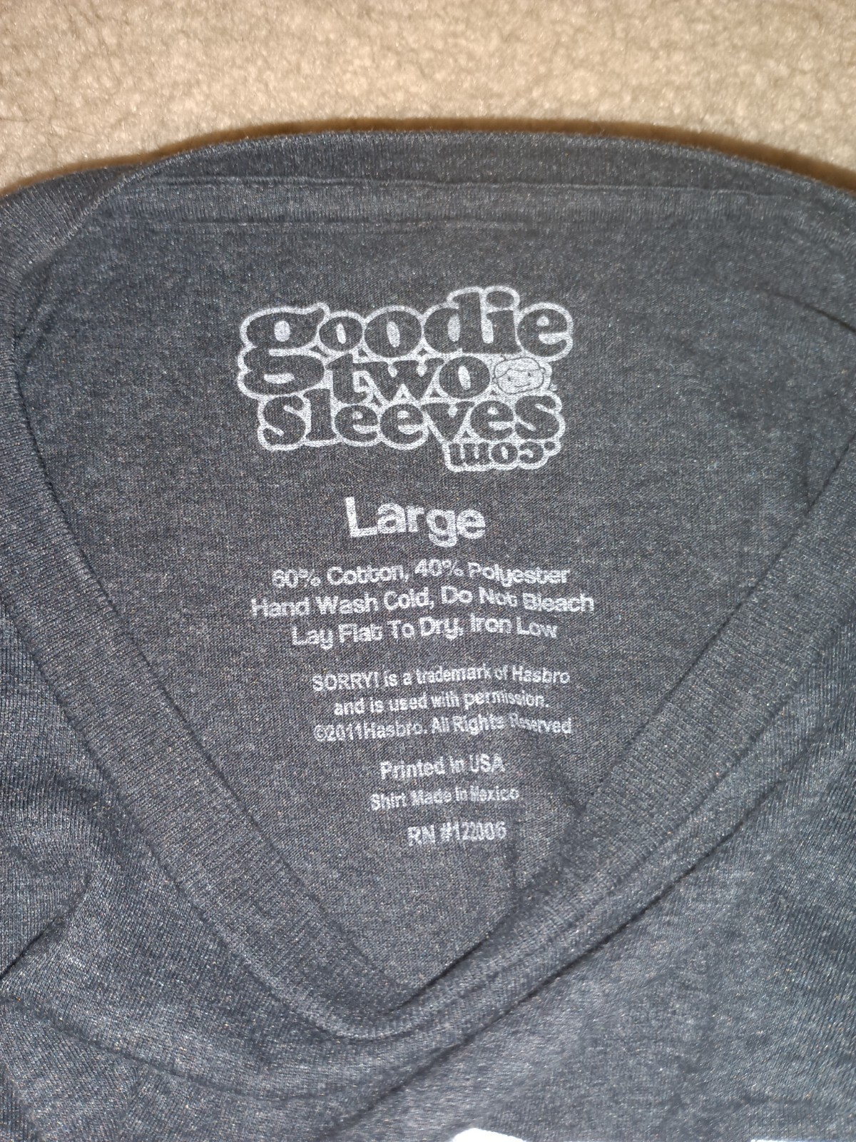 Sorry Shirt Large L Grey T-Shirt Boardgame Sorry Mattel Soft Material Slim Retro