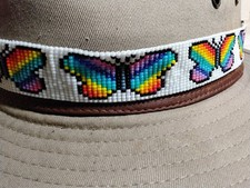 Handmade Miyuki Beaded Butterfly Hat Band 18    Rainbow Pattern   Western...