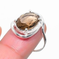 Smoky Quartz Gemstone 925 Sterling Silver Jewelry All Size Ring For Gift