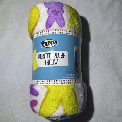 Peeps Printed Plush Throw Easter Soft Blanket Bunny Shaped 50x60 inches NEW!