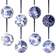 8 Pcs Christmas Chinoiserie Porcelain Ornaments 2.36 Inch Mini Blue and White...