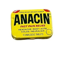 Vintage Anacin Aspirin Pill Box Medicine Tin Push Corners 12 Tablets