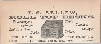 T.G. SELLEW ROLL TOP DESKS - New York - 1893 Print Ad