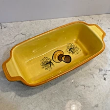 VTG 1971 Los Angeles Potteries Merry Mushrooms Yellow Ceramic Loaf Pan Ovenware