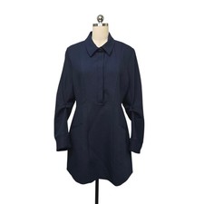 Zara Navy Blue Mini Shirt Dress Collared Long Sleeve Elbow Detail Size XL NWT
