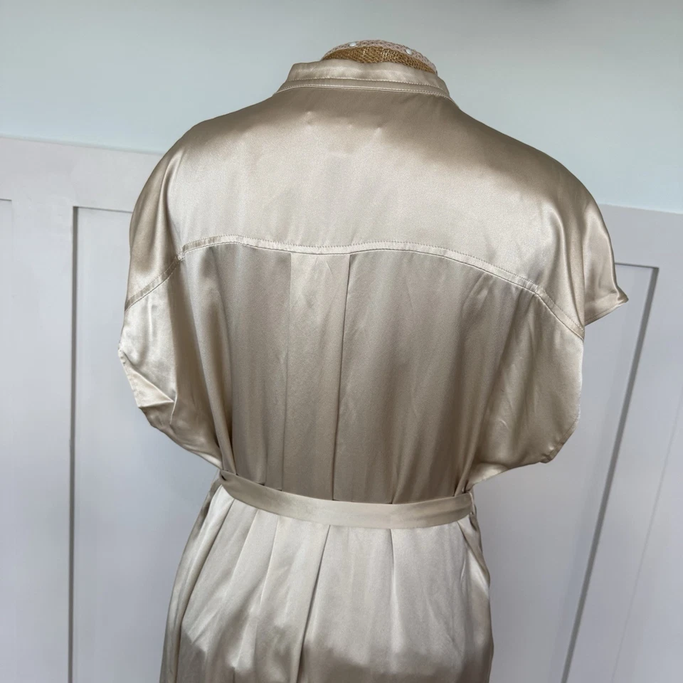 Banana Republic Dress Women Med Gold Serenade 100% Silk Shirtdress Midi Belted - Image 4 of 4