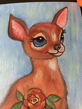 Biglietto di auguri originale dipinto a mano con busta vuota all'interno simpatico cervo 