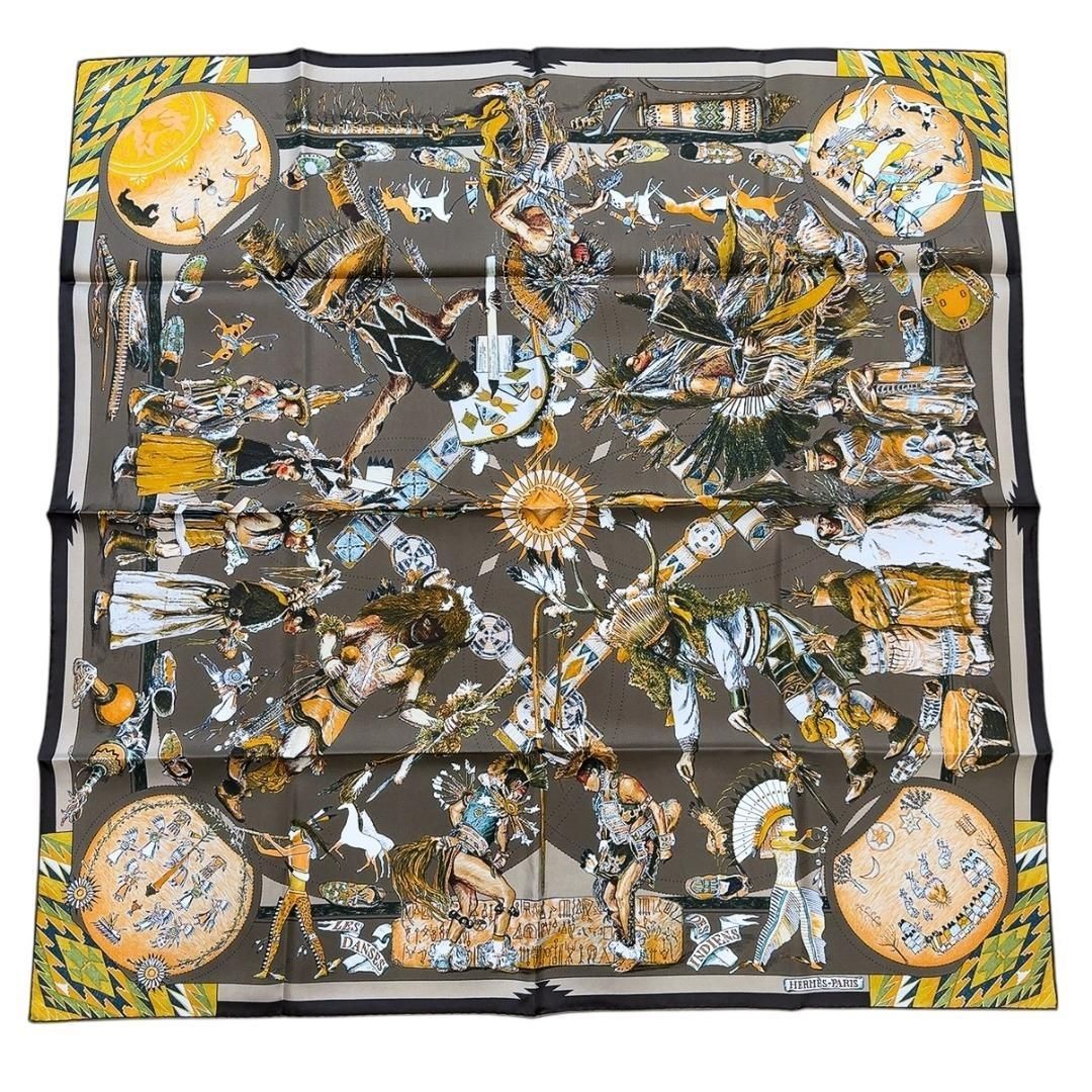 HERMES Carre 90 Les Danses des Indiens Silk Scarf (Kermit Oliver