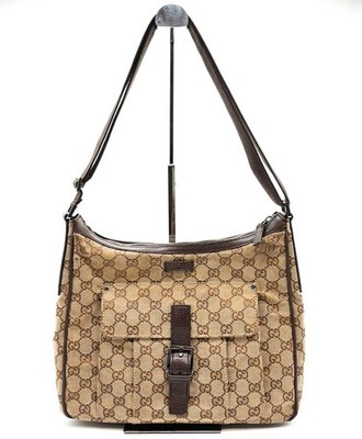 GUCCI GG Canvas Shoulder Bag Purse Brown Authentic