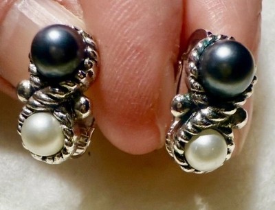 Vtg Avon Clip On Earrings  Eclipse Stunning Silver Tone 2 Color Faux Pearl