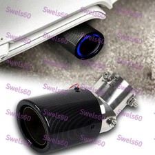 2.5 Blue Led Light Inlet Carbon Fiber Stainless Steel Exhaust Muffler Tip Pipe