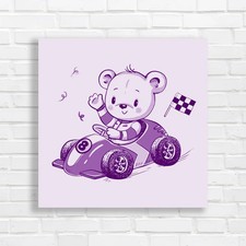 Cute Teddy Car For Kids Fashion Baby Shower Purple Canvas Print Large Picture
