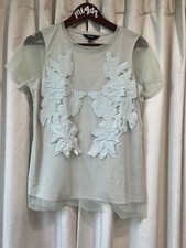 Top Simply Vera Vera Wang Talla S Crema Bronceado Malla Red Parches Florales Forrado Cuadrado