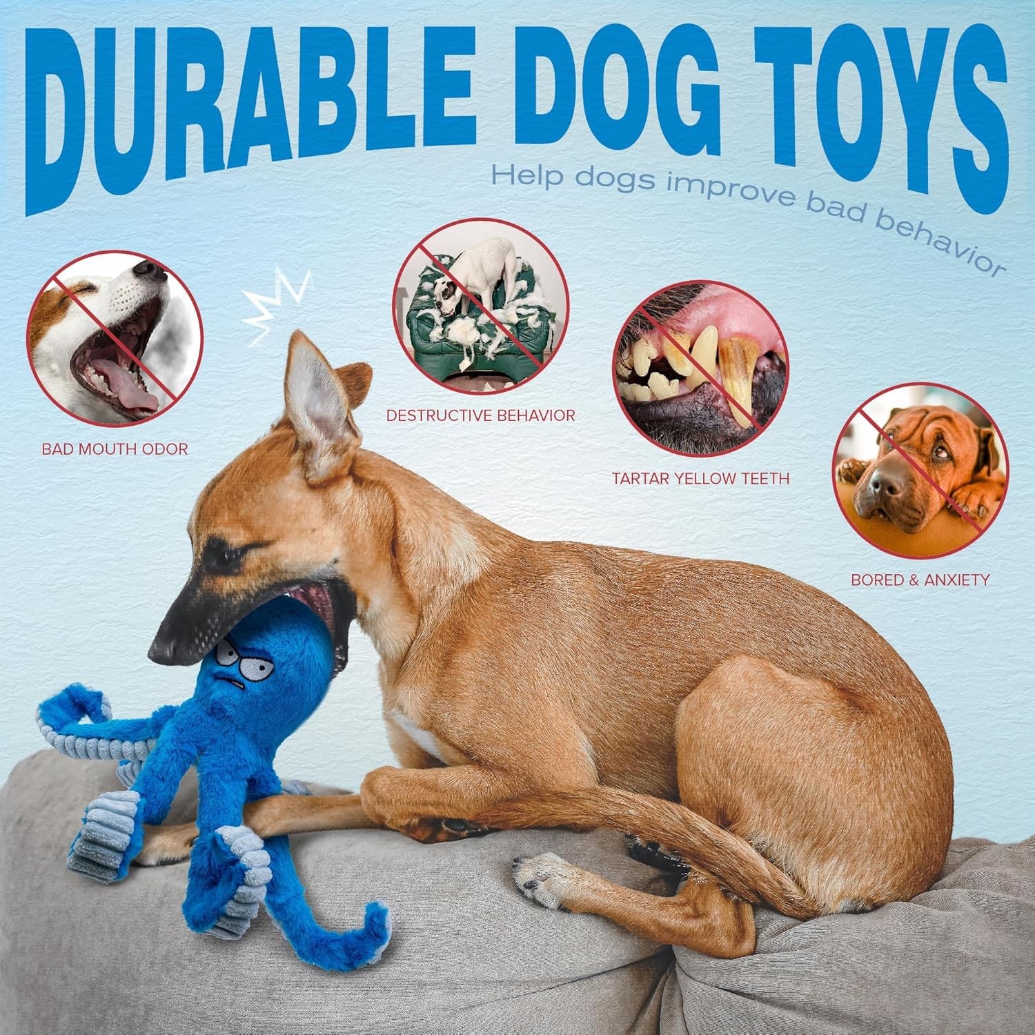 , Stuffed Chew Large Dog Toys To Keep Them Busy, Interactive Sq...