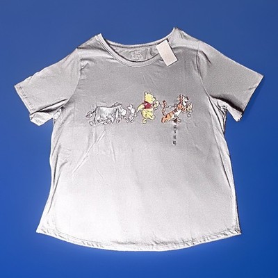 0X Women Disney Pooh & Gang  Blue Shirt New Short Sleeve Park Bound  Lightweight