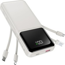 Power Bank 20000mah with Built in Cabels 22.5W Fast Charging - White