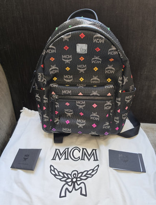 MCM Stark Visetos Monogram Black/Multicolor Medium Backpack w/ Brand Card