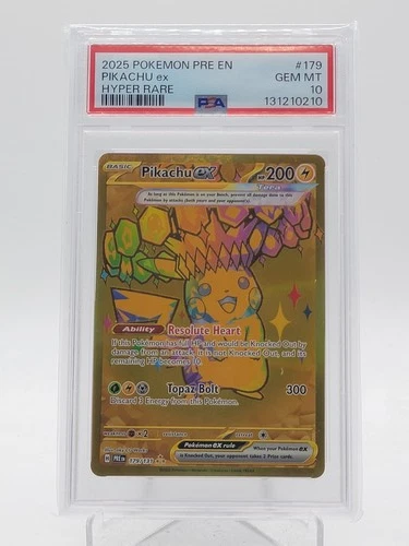 PIKACHU EX 2025 POKEMON PRISMATIC EVOLUTIONS HYPER RARE #179 PSA 10 Q0895