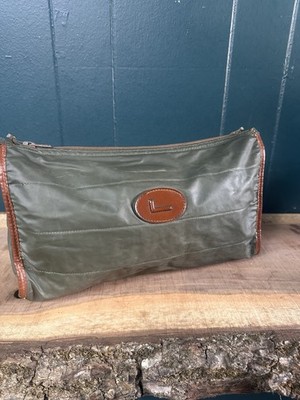 Lancel Paris Nylon Travel Toiletry Kit Bag Green Leather Trim