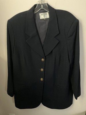 Vintage Kaspar II for ASL 20W Plus Navy Blue 3 Buttoned 100% Wool Blazer